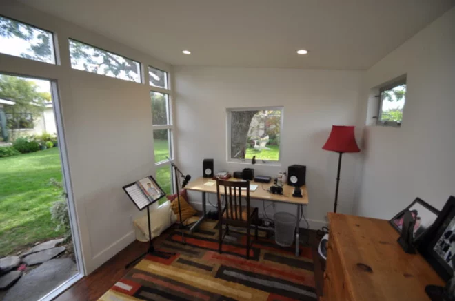 recording studio in a storage shed