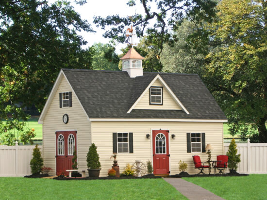 two story vinyl sided shed