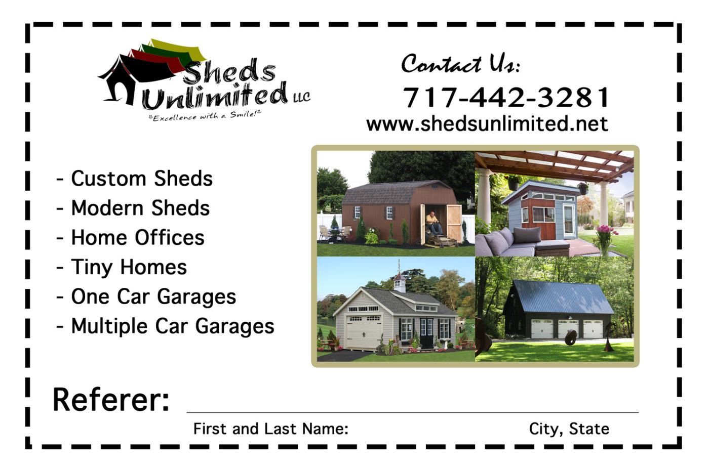 Sheds Unlimited Referral Program 3 flyer for referring