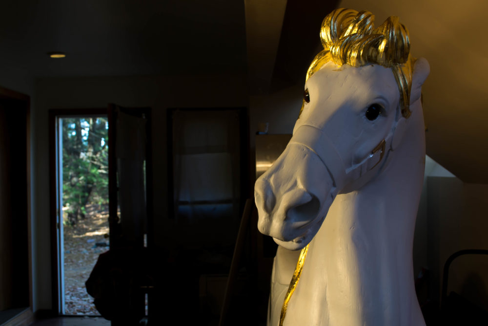 Sheds as Train Depots: Carousel Carver and Train Builder Gives a Tour 4 horse carver in a shed